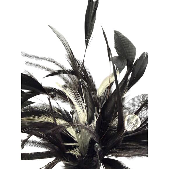 Bel Aire Bridal Black Feather Fascinator Hair Clip Mesh Beaded Formal Gothic main image 7